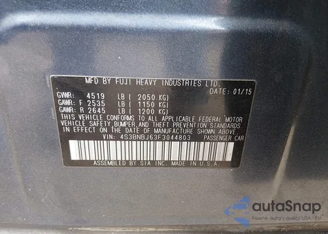 2015 Subaru Legacy 2.5I Limited from USA, damaged, VIN 4S3BNBJ63F3044803